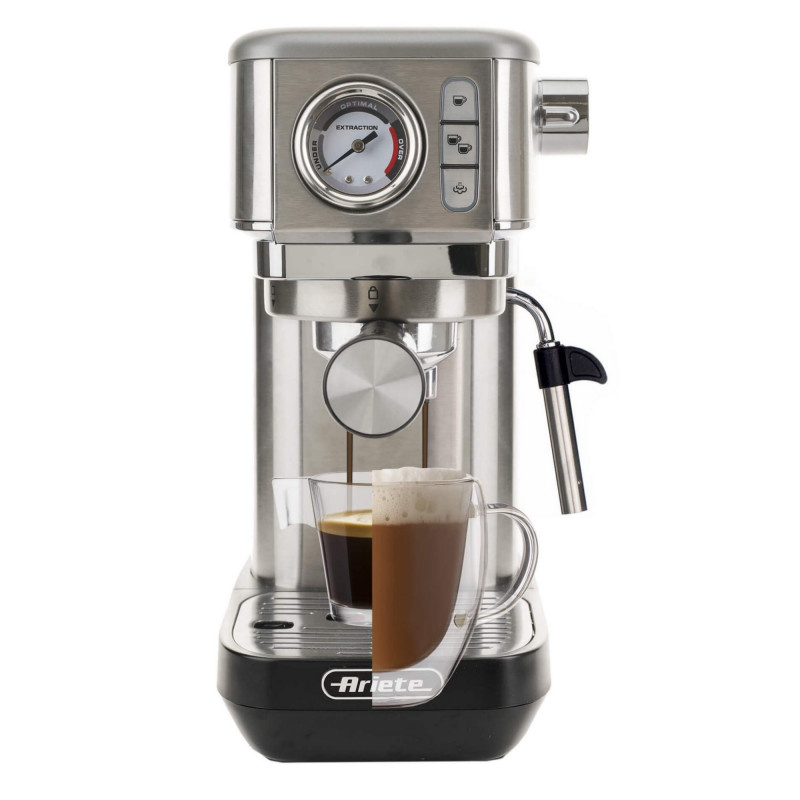 Καφετιέρα Ariete ESPRESSO METAL SLIM 1381/10, 1300W, 15 bar, 1.1 l, μανόμετρο, Inox