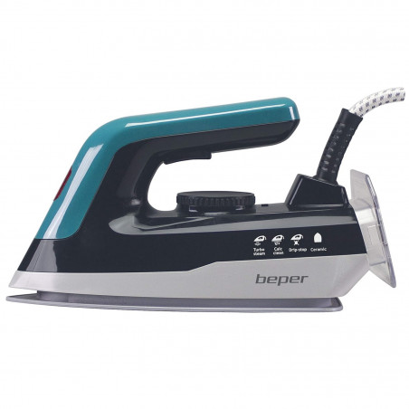 Σίδερο Beper P204CAL200, 2250W, Κεραμική πλάκα, Θερμοστάτης, Φίλτρο, Συνεχής κύκλος, Λευκό/Μπλε-Πράσινο