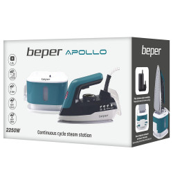 Σίδερο Beper P204CAL200, 2250W, Κεραμική πλάκα, Θερμοστάτης, Φίλτρο, Συνεχής κύκλος, Λευκό/Μπλε-Πράσινο