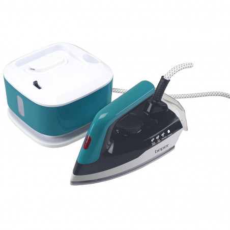 Σίδερο Beper P204CAL200, 2250W, Κεραμική πλάκα, Θερμοστάτης, Φίλτρο, Συνεχής κύκλος, Λευκό/Μπλε-Πράσινο