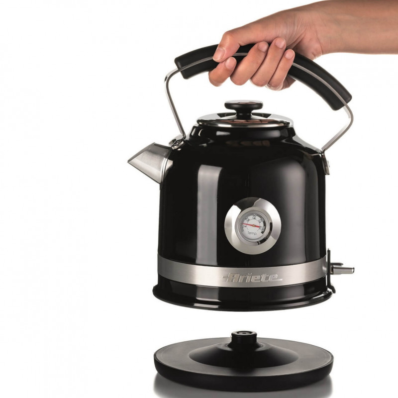 Ηλεκτρικός βραστήρας Ariete MODERNA 2854/02, 2000W, 1.7 l, Θερμόμετρο, ασύρματη βάση 360C, Αφαιρούμενο φίλτρο, Μαύρο