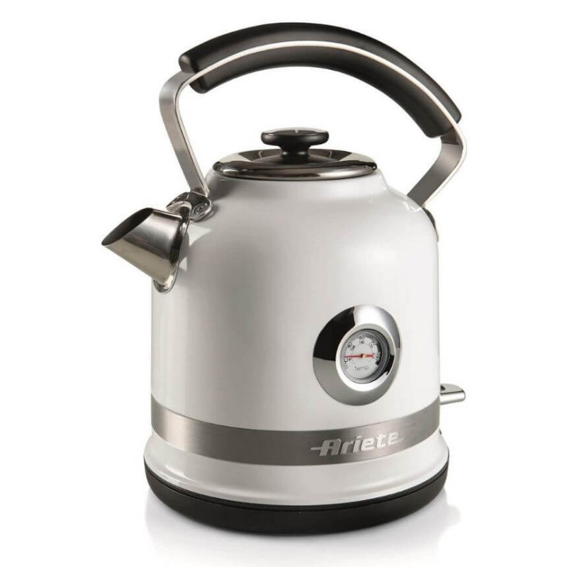 Ηλεκτρικός βραστήρας Ariete MODERNA 2854/01, 2000W, 1.7 l, Θερμόμετρο, ασύρματη βάση 360C, Αφαιρούμενο φίλτρο, Λευκό