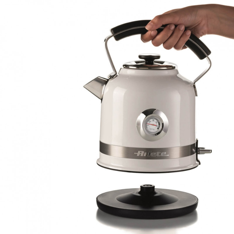Ηλεκτρικός βραστήρας Ariete MODERNA 2854/01, 2000W, 1.7 l, Θερμόμετρο, ασύρματη βάση 360C, Αφαιρούμενο φίλτρο, Λευκό
