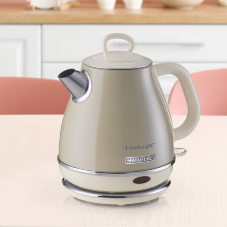 Ηλεκτρικός βραστήρας Ariete VINTAGE 2868/03, 1630W, 1 l, Μεταλλικό σώμα, Γρήγορο βράσιμο, Ασύρματη βάση, Μπεζ