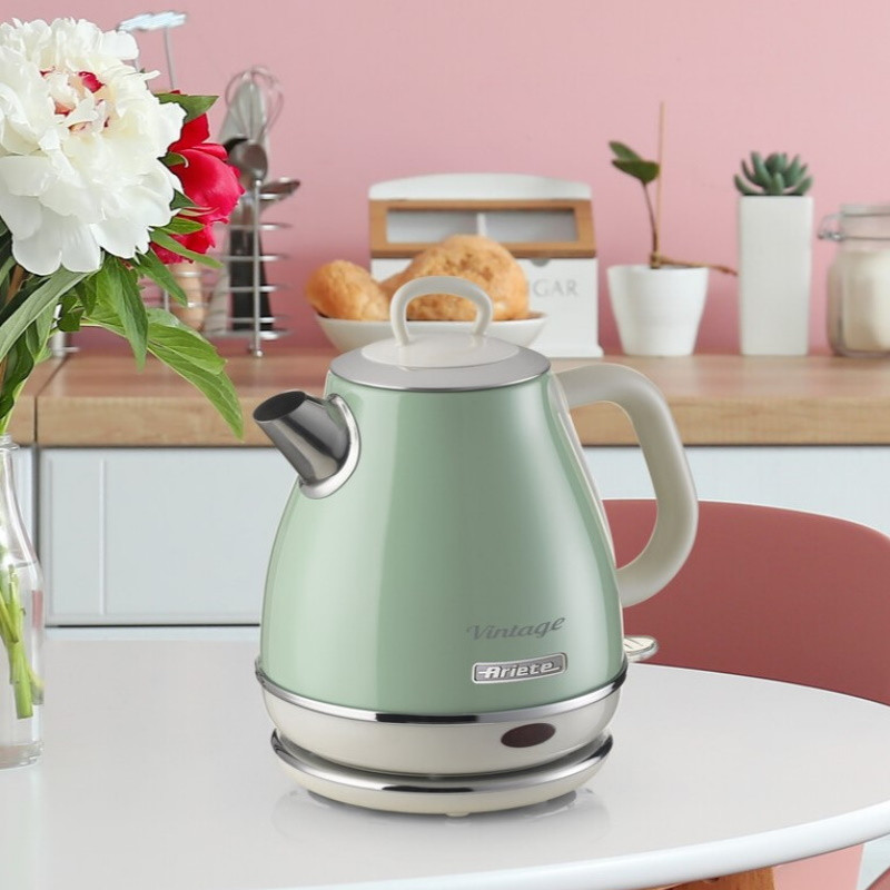 Ηλεκτρικός βραστήρας Ariete VINTAGE 2868/04, 1630W, 1 l, Μεταλλικό σώμα, Γρήγορο βράσιμο, Ασύρματη βάση, Πράσινο