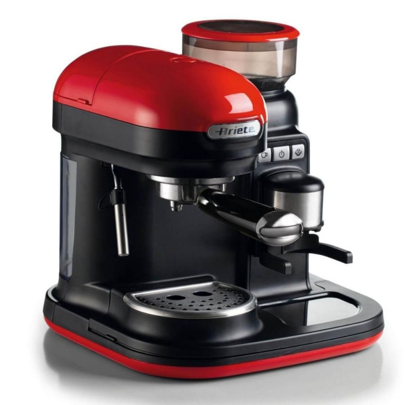 Μηχανή εσπρέσο Ariete ESPRESSO MODERNA 1318/00, 1080W, 15 bar, 0.8 l, Ενσωματωμένος μύλος καφέ, Ατμομάγειρας, Κόκκινο