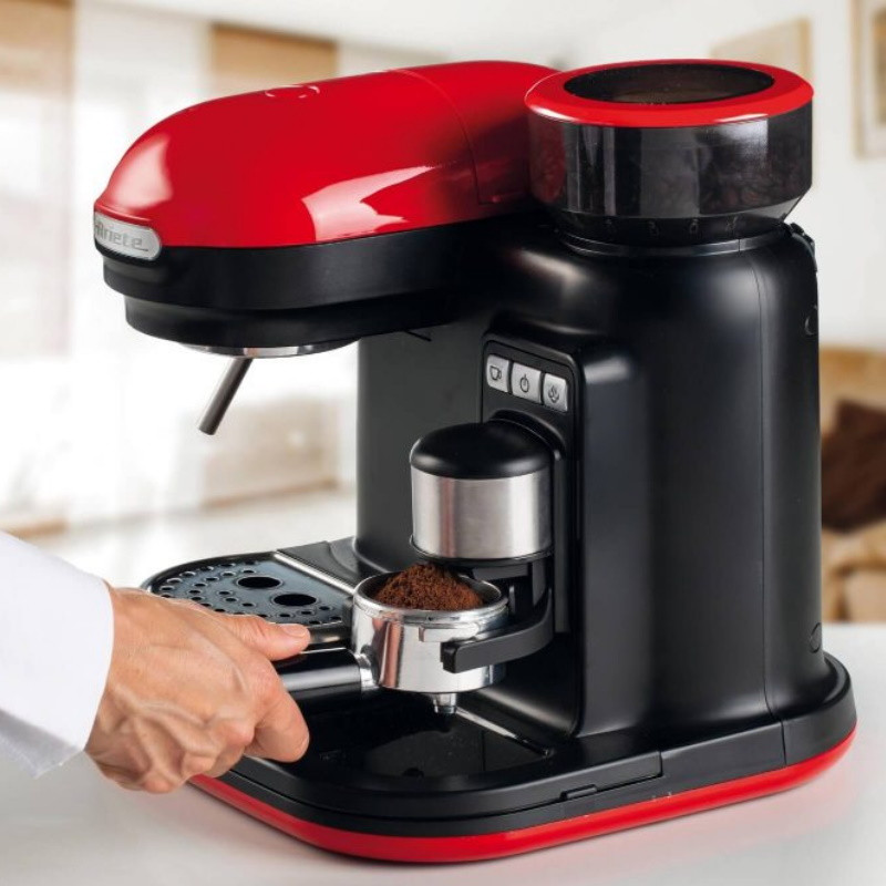 Μηχανή εσπρέσο Ariete ESPRESSO MODERNA 1318/00, 1080W, 15 bar, 0.8 l, Ενσωματωμένος μύλος καφέ, Ατμομάγειρας, Κόκκινο