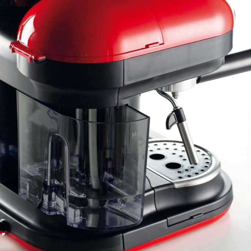 Μηχανή εσπρέσο Ariete ESPRESSO MODERNA 1318/00, 1080W, 15 bar, 0.8 l, Ενσωματωμένος μύλος καφέ, Ατμομάγειρας, Κόκκινο