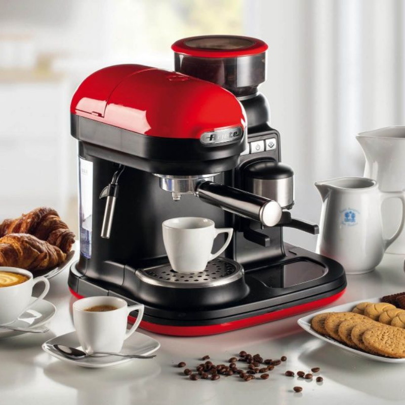 Μηχανή εσπρέσο Ariete ESPRESSO MODERNA 1318/00, 1080W, 15 bar, 0.8 l, Ενσωματωμένος μύλος καφέ, Ατμομάγειρας, Κόκκινο