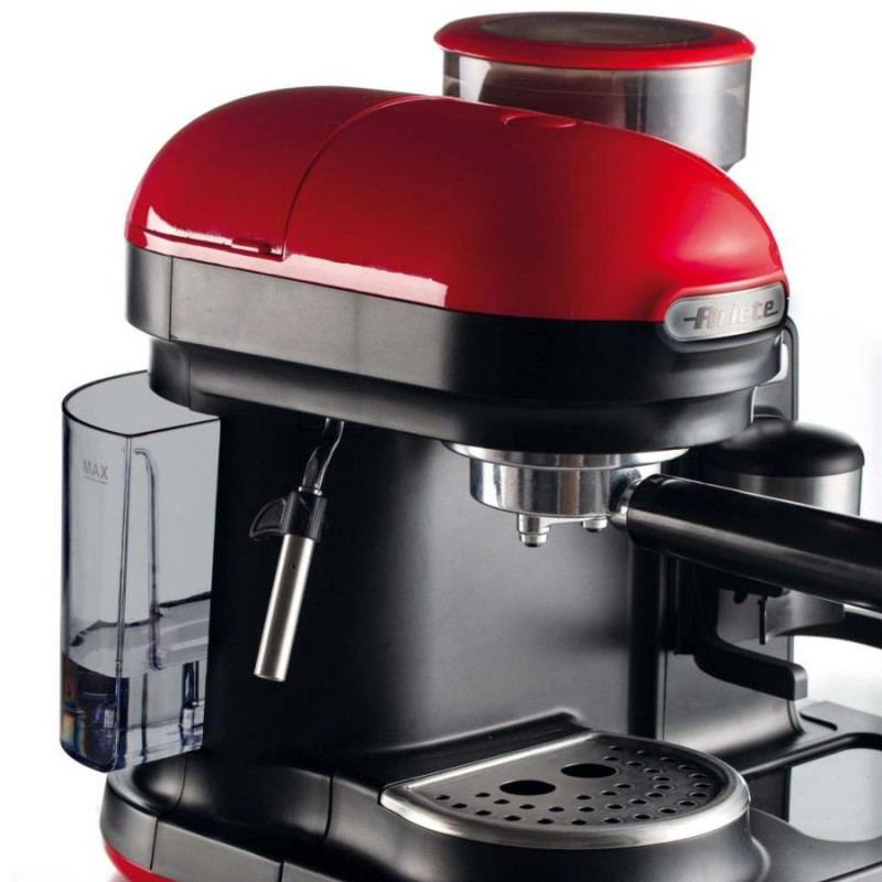Μηχανή εσπρέσο Ariete ESPRESSO MODERNA 1318/00, 1080W, 15 bar, 0.8 l, Ενσωματωμένος μύλος καφέ, Ατμομάγειρας, Κόκκινο