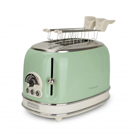 Τοστιέρα ψωμιού Ariete VINTAGE 0155/04, 810W, 2 φέτες, 3 λειτουργίες, 6 στάδια, Αφαιρούμενος δίσκος ψίχας, Πράσινο
