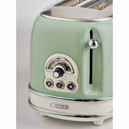 Τοστιέρα ψωμιού Ariete VINTAGE 0155/04, 810W, 2 φέτες, 3 λειτουργίες, 6 στάδια, Αφαιρούμενος δίσκος ψίχας, Πράσινο