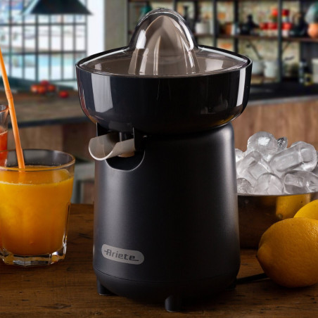 Πρέσα εσπεριδοειδών Ariete BREAKFAST 0417/00, 40W, Προστατευτικό κάλυμμα, 2 αφαιρούμενοι κώνοι, Στόμιο ανοίγματος και κλεισίματος, Σκούρο γκρι