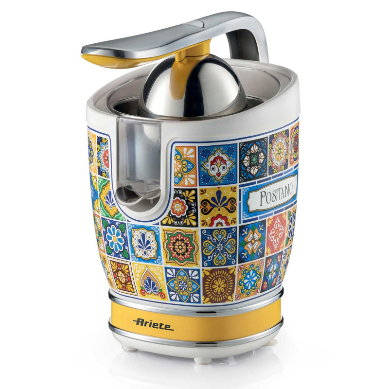 Πρέσα εσπεριδοειδών Ariete Positano JUICER 0413/0P, 85W, Μεταλλικό σώμα, Αθόρυβη λειτουργία, 2 εξαρτήματα, Λευκό/Κίτρινο