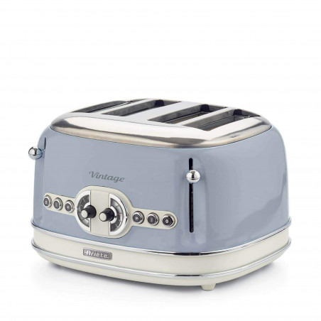 Τοστιέρα ψωμιού Ariete VINTAGE 0156/05, 1600W, 4 φέτες, 3 λειτουργίες, 6 στάδια, Αφαιρούμενος δίσκος ψίχας, Μπλε
