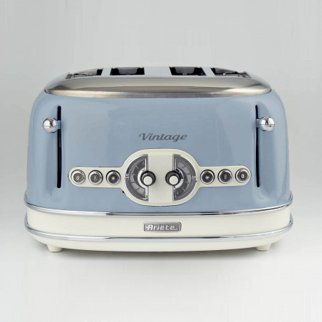 Τοστιέρα ψωμιού Ariete VINTAGE 0156/05, 1600W, 4 φέτες, 3 λειτουργίες, 6 στάδια, Αφαιρούμενος δίσκος ψίχας, Μπλε