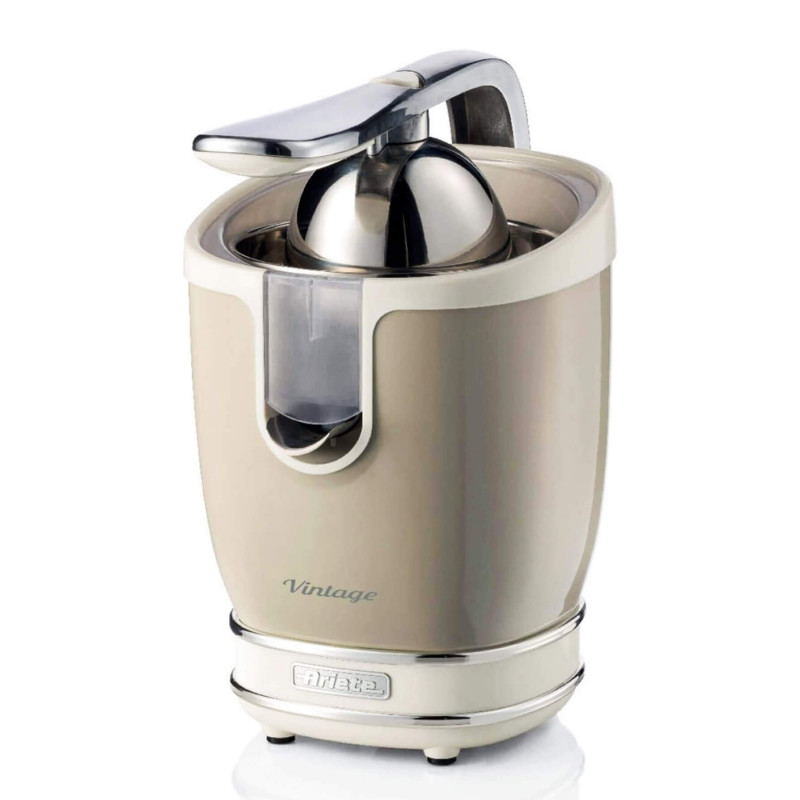 Πρέσα εσπεριδοειδών Ariete VINTAGE JUICER 0413/03, 85W, Μεταλλικό σώμα, Αθόρυβη λειτουργία, 2 εξαρτήματα, Μπεζ