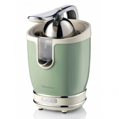 Πρέσα εσπεριδοειδών Ariete VINTAGE JUICER 0413/04, 85W, Μεταλλικό σώμα, Αθόρυβη λειτουργία, 2 εξαρτήματα, Πράσινο