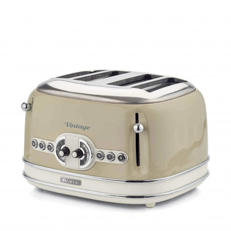 Τοστιέρα ψωμιού Ariete VINTAGE 0156/03, 1600W, 4 φέτες, 3 λειτουργίες, 6 στάδια, αφαιρούμενος δίσκος ψίχας, Μπεζ