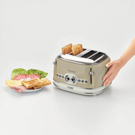 Τοστιέρα ψωμιού Ariete VINTAGE 0156/03, 1600W, 4 φέτες, 3 λειτουργίες, 6 στάδια, αφαιρούμενος δίσκος ψίχας, Μπεζ