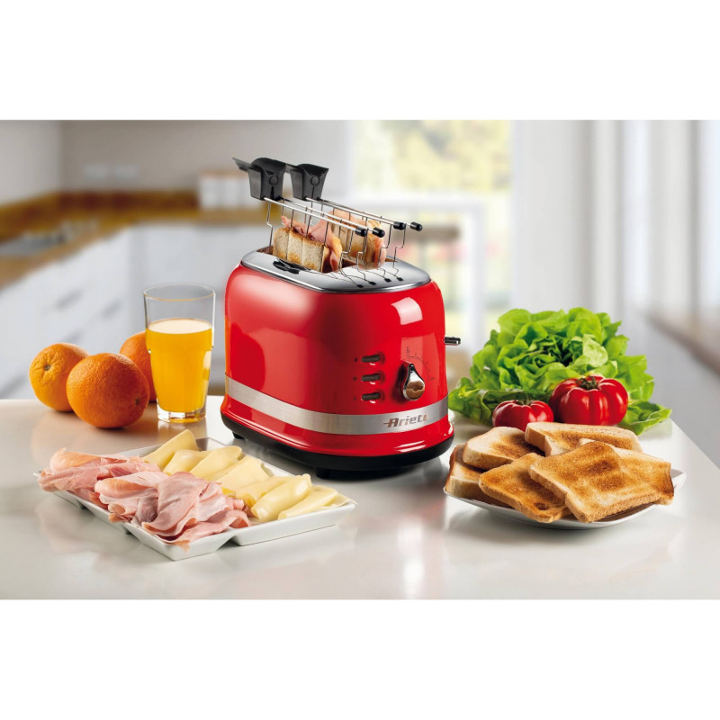 Τοστιέρα ψωμιού Ariete MODERNA 0149/00, 815W, 2 φέτες, 3 λειτουργίες, 6 στάδια, Αφαιρούμενος δίσκος ψίχας, Κόκκινο