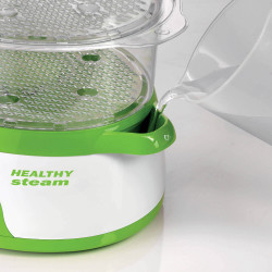 Ατμομάγειρας Ariete HEALTHY STEAM 0911/01, 800W, 9 l, 3 καλάθια, Χρονοδιακόπτης, Εξωτερική πλήρωση, Λευκό/πράσινο