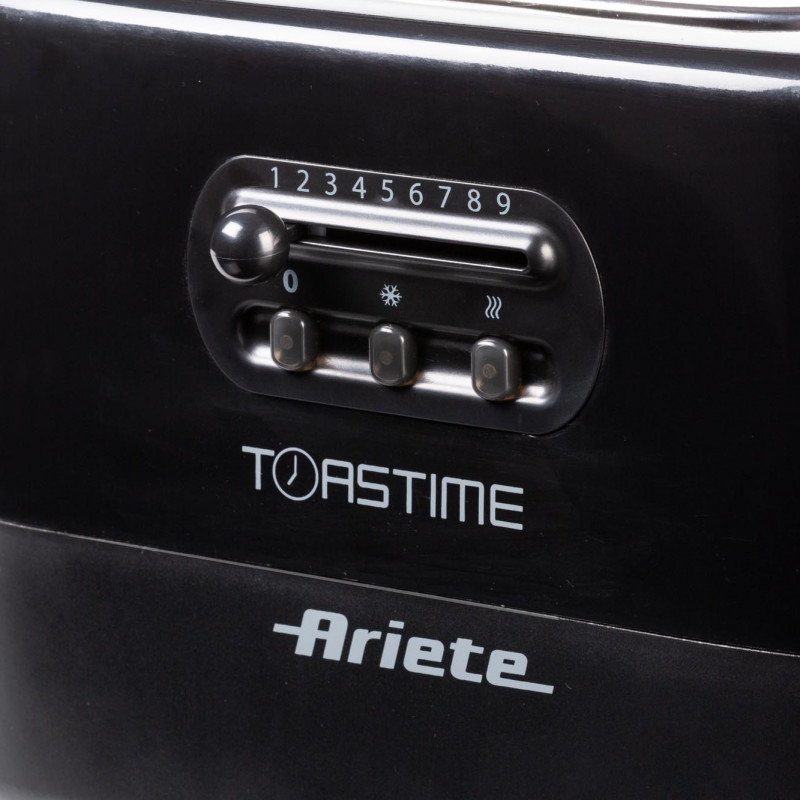 Τοστιέρα ψωμιού Ariete TOASTIME 0159/02, 700W, 2 φέτες, 3 λειτουργίες, 9 στάδια, Αφαιρούμενος δίσκος ψίχας, Μαύρο