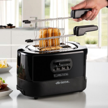 Τοστιέρα ψωμιού Ariete TOASTIME 0159/02, 700W, 2 φέτες, 3 λειτουργίες, 9 στάδια, Αφαιρούμενος δίσκος ψίχας, Μαύρο