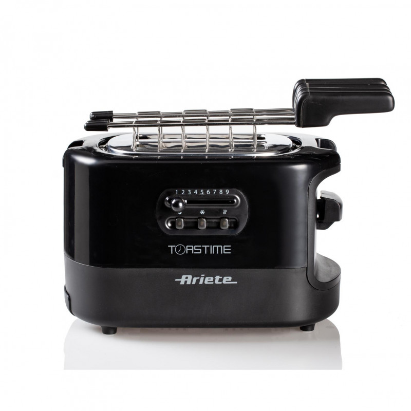 Τοστιέρα ψωμιού Ariete TOASTIME 0159/02, 700W, 2 φέτες, 3 λειτουργίες, 9 στάδια, Αφαιρούμενος δίσκος ψίχας, Μαύρο