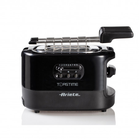 Τοστιέρα ψωμιού Ariete TOASTIME 0159/02, 700W, 2 φέτες, 3 λειτουργίες, 9 στάδια, Αφαιρούμενος δίσκος ψίχας, Μαύρο