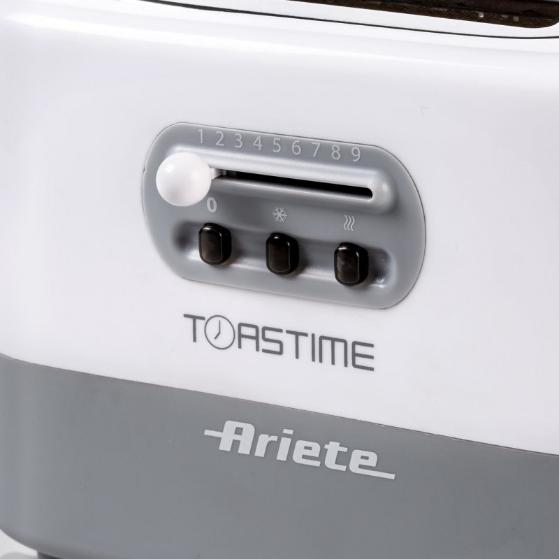 Τοστιέρα ψωμιού Ariete TOASTIME 0159/01, 700W, 2 φέτες, 3 λειτουργίες, 9 στάδια, Κινητός δίσκος για ψίχουλα, Λευκό
