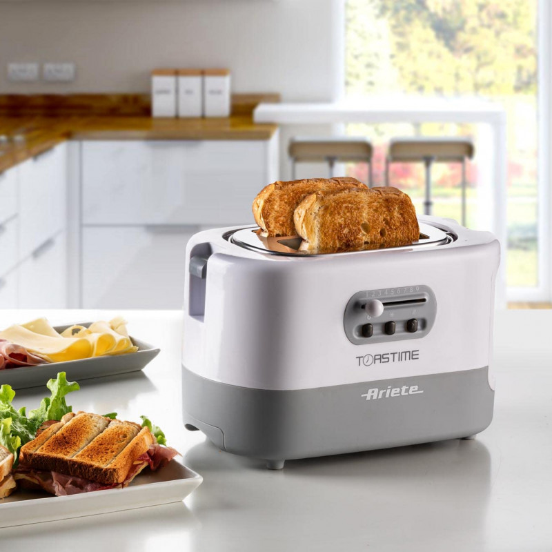 Τοστιέρα ψωμιού Ariete TOASTIME 0159/01, 700W, 2 φέτες, 3 λειτουργίες, 9 στάδια, Κινητός δίσκος για ψίχουλα, Λευκό