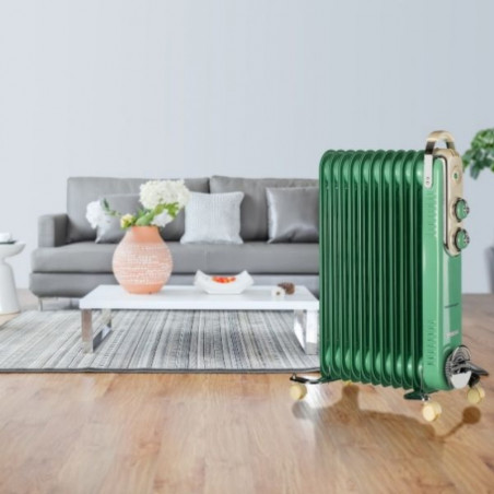 Ariete VINTAGE 0839 καλοριφέρ λαδιού, 2500W, 11 πτερύγια, 3 στάδια, Ένδειξη ισχύος, 360C περιστρεφόμενοι τροχοί, Πράσινο