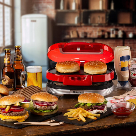Ariete Party Time 0205/00, 1200W, 2 διαμερίσματα, Αντικολλητικές πλάκες, Αφαιρούμενος δίσκος, Κόκκινο