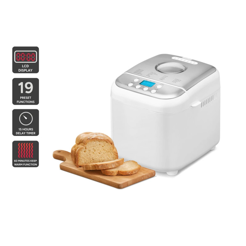 Αρτοπαρασκευαστής Crown CBM-6511, 600W, 1l, 19 προγράμματα, Χρονόμετρο, οθόνη LCD, Μνήμη, Λευκό