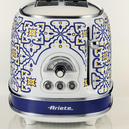 Τοστιέρα ψωμιού Ariete Capri 0155/0C, 810W, 2 φέτες, 3 λειτουργίες, 6 στάδια, Αφαιρούμενος δίσκος ψίχας, Λευκό/Μπλε