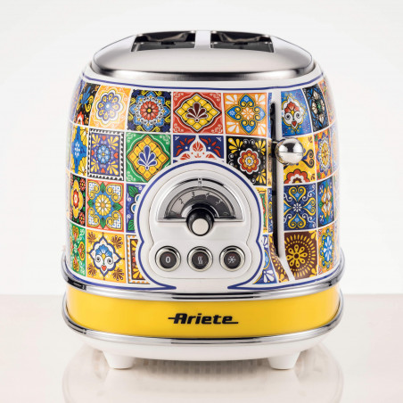Τοστιέρα ψωμιού Ariete Positano 0155/0P, 810W, 2 φέτες, 3 λειτουργίες, 6 στάδια, Κινητός δίσκος ψίχας, Λευκό/Κίτρινο