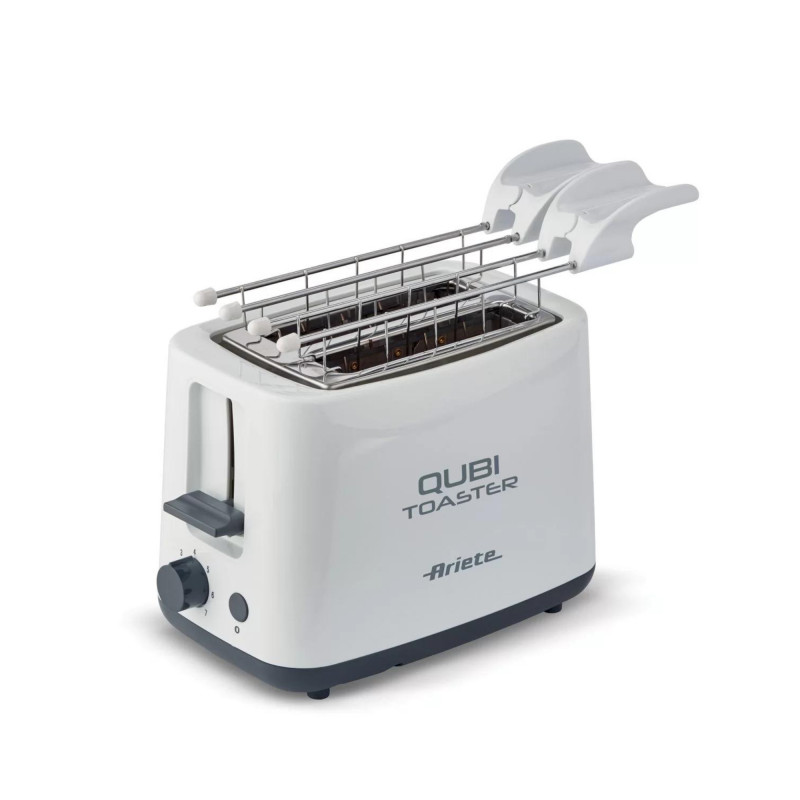 Τοστιέρα ψωμιού Ariete QUBI 0157/00, 760W, 2 φέτες, κουμπί Stop, 7 στάδια, Κινητός δίσκος ψίχας, Λευκό