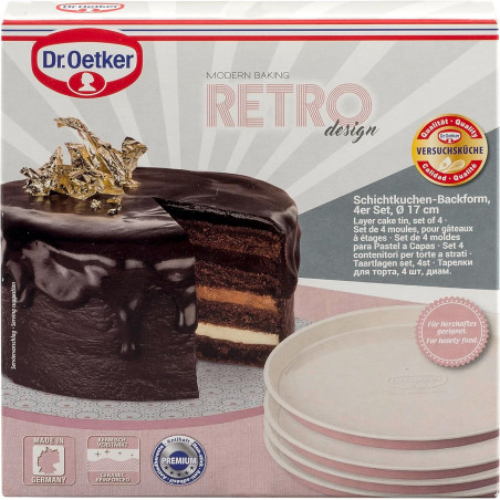 Σετ 4 Dr.Oetker Retro 4654 φόρμες για κέικ, 17x3 cm, Αντικολλητική επίστρωση, Ανθρακούχος χάλυβας, Ροζ