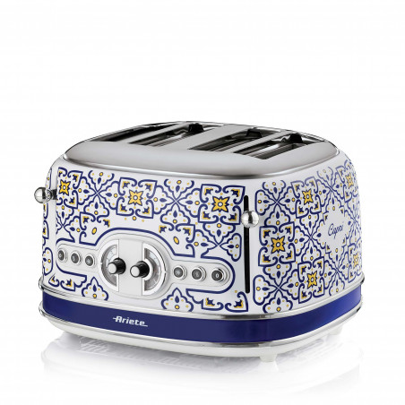 Τοστιέρα ψωμιού Ariete Capri 0156/0C, 1600W, 4 φέτες, 3 λειτουργίες, 6 στάδια, Αφαιρούμενος δίσκος ψίχας, Λευκό/Μπλε