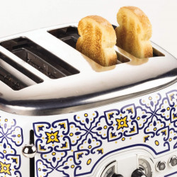Τοστιέρα ψωμιού Ariete Capri 0156/0C, 1600W, 4 φέτες, 3 λειτουργίες, 6 στάδια, Αφαιρούμενος δίσκος ψίχας, Λευκό/Μπλε