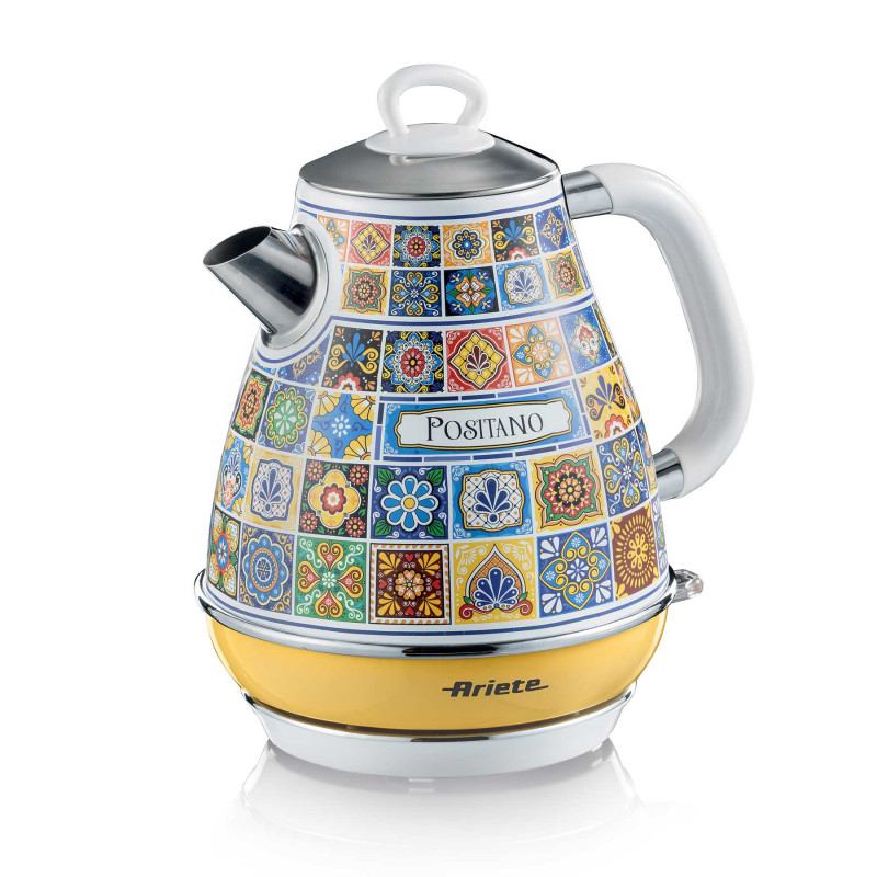 Ηλεκτρικός βραστήρας Ariete Positano 2869/0P, 2000W, 1.7 l, αφαιρούμενο φίλτρο, παράθυρο νερού, βάση 360C χωρίς καλώδιο, Λευκό/Κίτρινο
