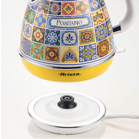 Ηλεκτρικός βραστήρας Ariete Positano 2869/0P, 2000W, 1.7 l, αφαιρούμενο φίλτρο, παράθυρο νερού, βάση 360C χωρίς καλώδιο, Λευκό/Κίτρινο