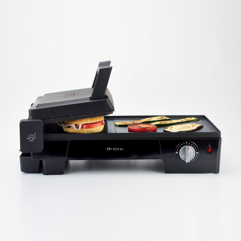 Ηλεκτρική ψησταριά 3 σε 1 Ariete MULTI GRILL 1916/10, 2400 W, 60x25 cm, Εκτεινόμενη επιφάνεια, Θερμοστάτης, Μαύρο