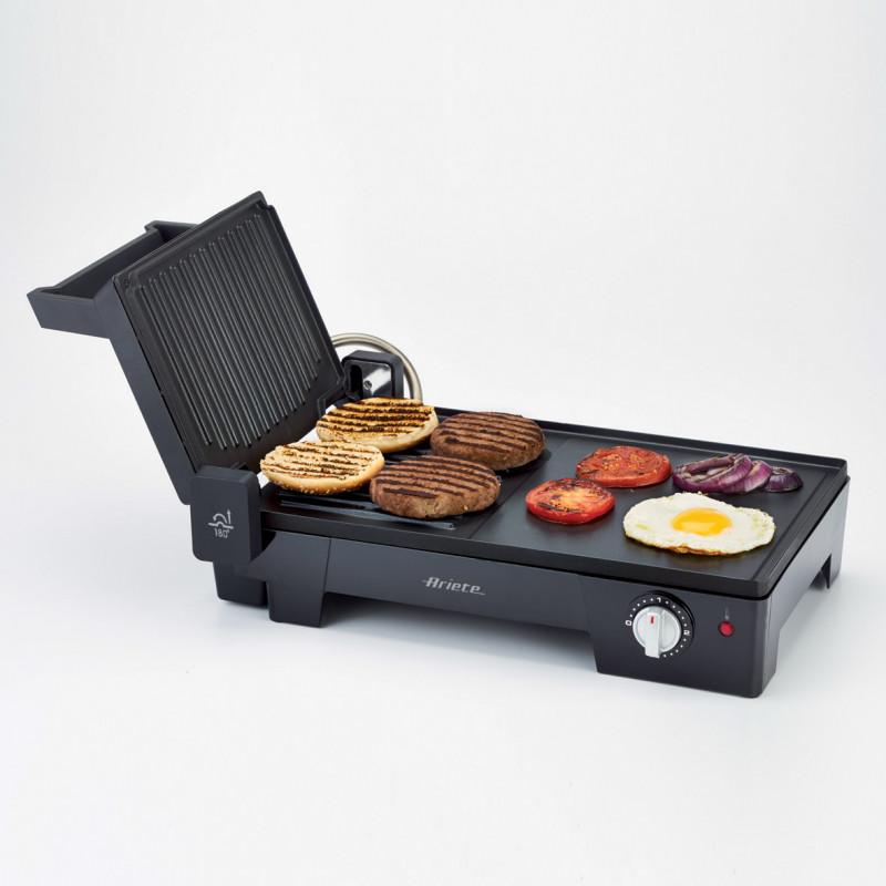 Ηλεκτρική ψησταριά 3 σε 1 Ariete MULTI GRILL 1916/10, 2400 W, 60x25 cm, Εκτεινόμενη επιφάνεια, Θερμοστάτης, Μαύρο