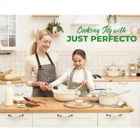 Σετ κατσαρόλες και τηγάνια Just Perfecto JL-788, 15 h, χυτό, μαρμάρινη επίστρωση, επαγωγή, αξεσουάρ, μπεζ