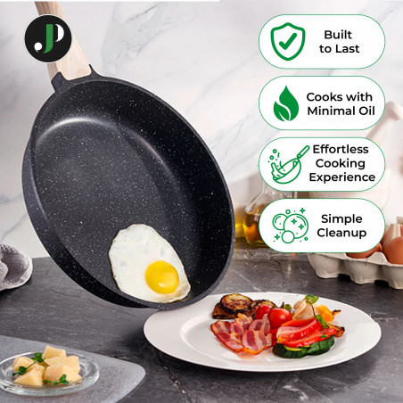 Σετ κατσαρόλες και τηγάνια Just Perfecto JL-780, 15 h, χυτό, μαρμάρινη επίστρωση, επαγωγή, ατμομάγειρας, αξεσουάρ, μαύρο