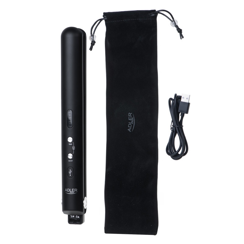 Ίσιωμα μαλλιών Adler AD 2327, 70W, Πλωτές πλάκες, Κεραμικό, Αυτονομία 50 λεπτά, 3 επίπεδα έως 200C, Μαύρο
