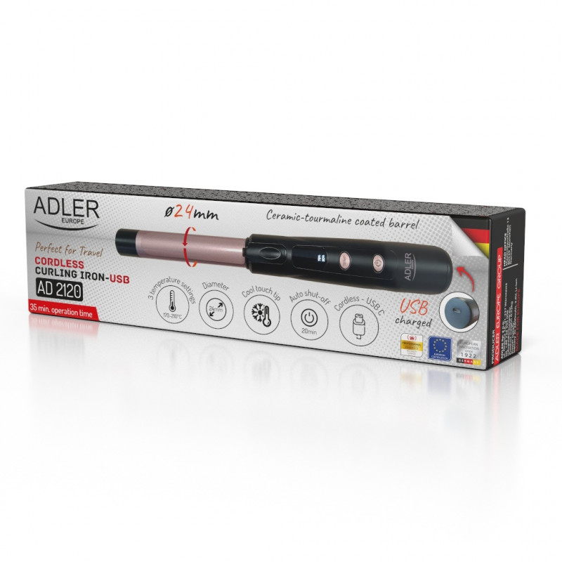 Adler AD 2120, 50W, 210 C, κεραμική-τουρμαλίνη επίστρωση, οθόνη LED, μαύρο/χάλκινο