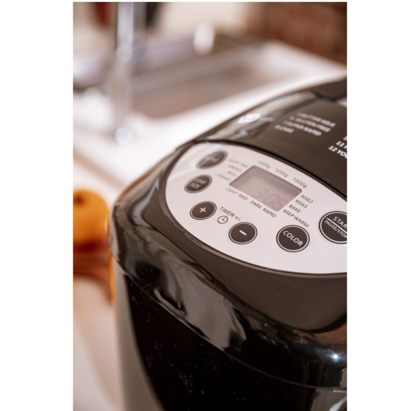 Mesko MS 6022 αρτοπαρασκευαστής, 1/1,5 kg, 850 W, 15 προγράμματα, οθόνη LCD, διπλός αναδευτήρας, κινητό καλάθι, Μαύρο